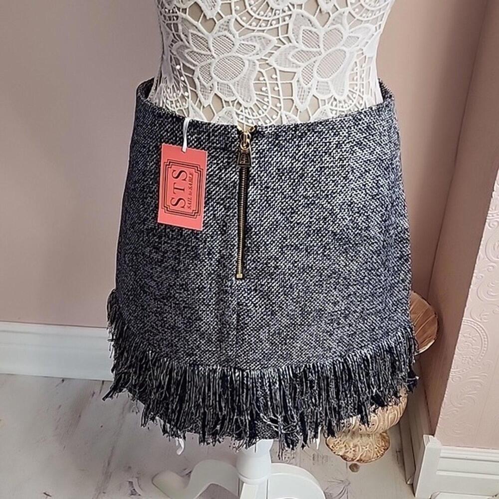 NWT STS Sail to Sable Metallic Mercer Navy suit skirt set fringe blaze 4 S T13 - Picture 5 of 12